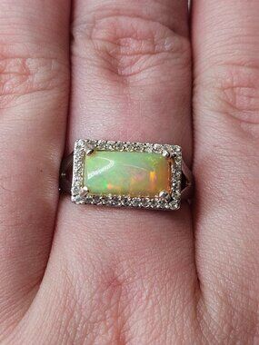 Djoy D Joy 925 Sterling Silver Opal & Diamond Halo Cocktail Ring Size 8